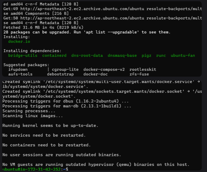 EC2 Docker 설치 화면