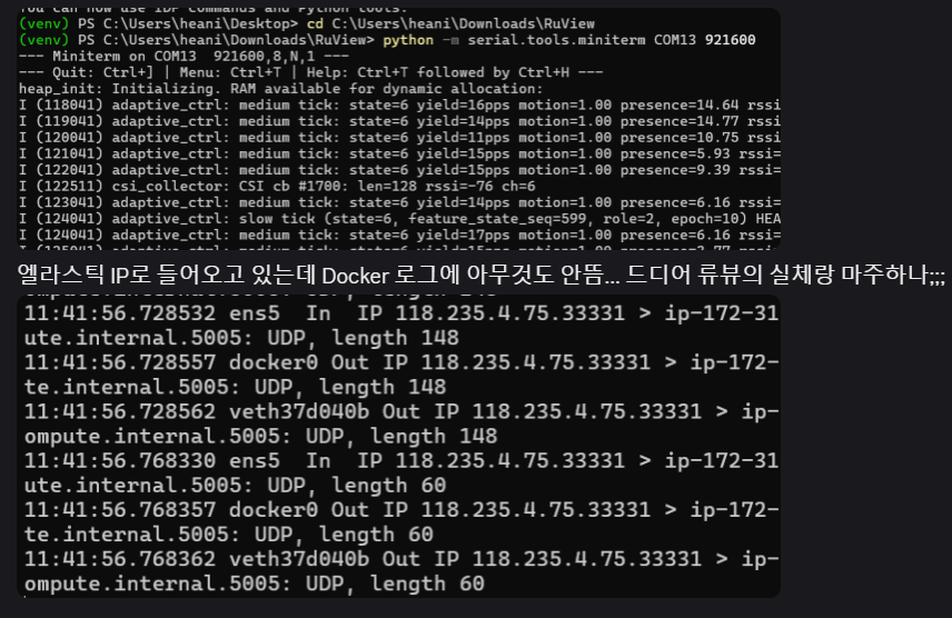 ESP32에서 EC2로 UDP 패킷 수신 확인